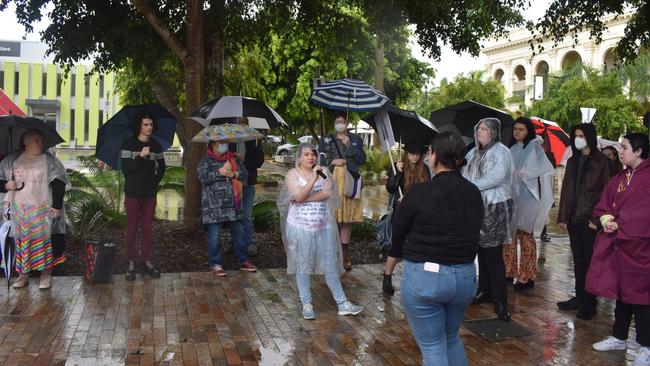 The crowd at the rally despite the rain.