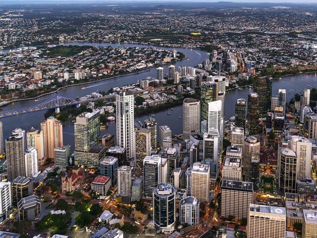 An aerial of the Brisbane CBD.