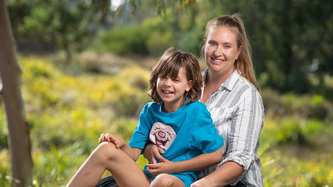 Clare Coleman with her 9 year old daughter Louisa Wilson who is in remission from leukaemia. Picture: Brad fleet