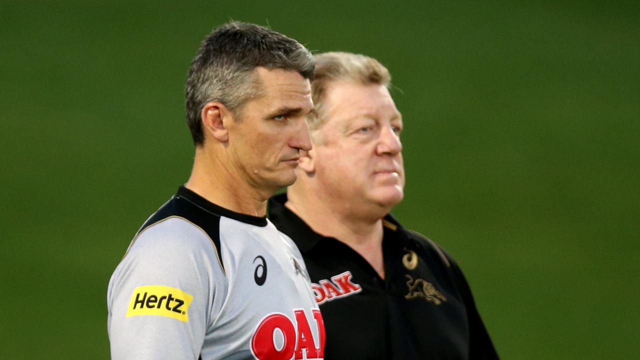 Panther's coach Ivan Cleary and Phil Gould during the Penrith Panthers training session at Pepper Stadium,Penrith .Picture Gregg Porteous