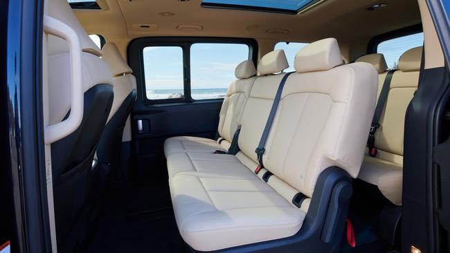 Deep glass and excellent head and leg room in all three rows of the Hyundai Staria.