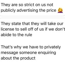 A DM explaining how the pricing is shrouded in secrecy. Picture: Supplied