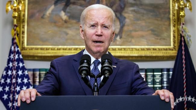 US President Joe Biden delivers remarks on the bipartisan budget agreement in the Roosevelt Room of the White House in Washington, DC, on May 28, 2023. US President Joe Biden and Republican leader Kevin McCarthy said they were confident on May 28, 2023 of pushing a debt crisis deal through Congress and avoiding a cataclysmic default, despite skepticism from some lawmakers on both sides of the aisle. (Photo by SAMUEL CORUM / AFP)