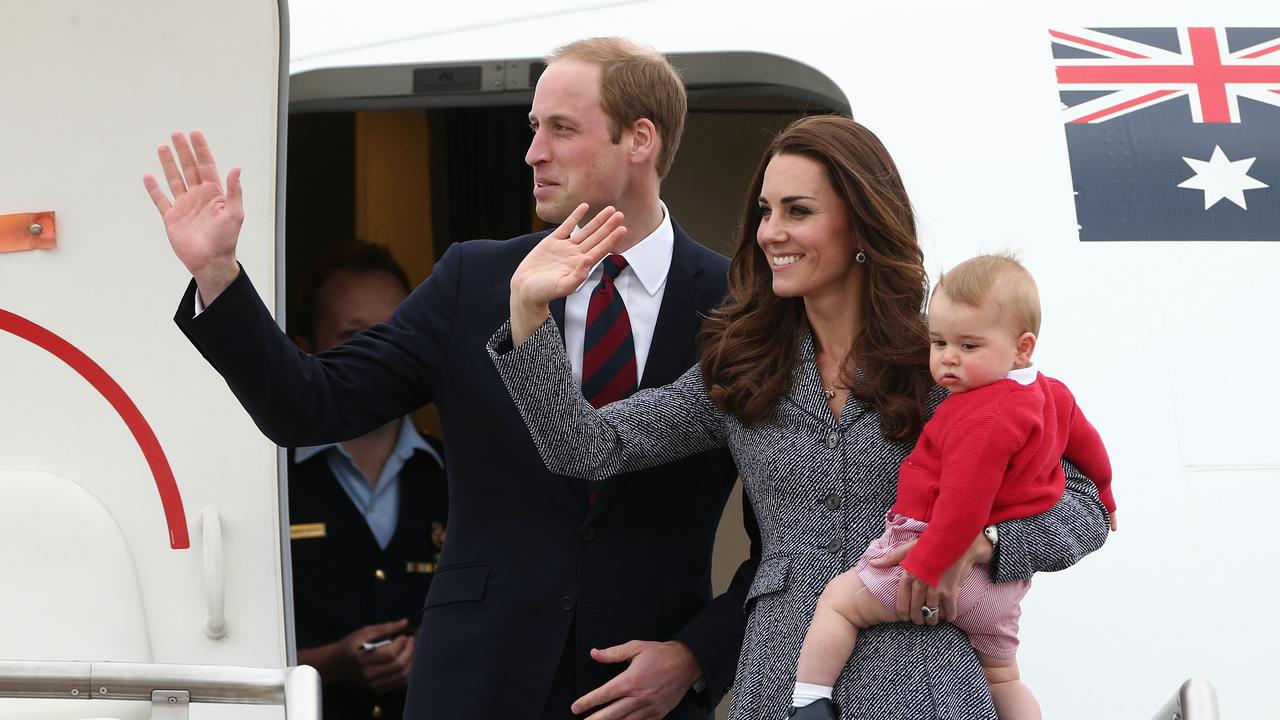 William and Kate arrive in Canberra with baby George on their tour of Australia in 2014. Picture: Alex Ellinghausen
