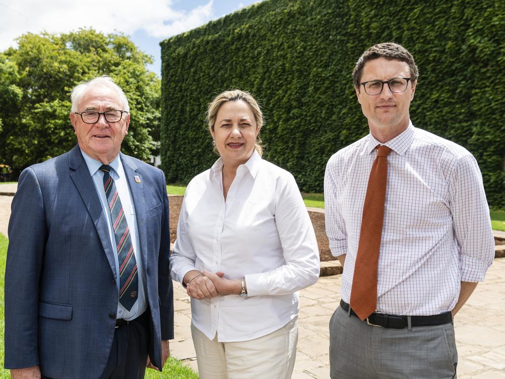 Queensland Premier Annastacia Palaszczuk meets with TRC Mayor Paul Antonio at city hall, with Bart Mellish MP, Friday, February 24, 2023. Picture: Kevin Farmer