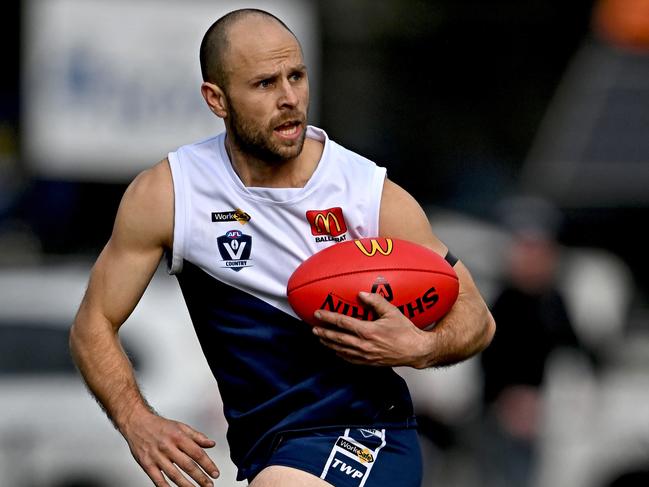 Melton SouthÃs John Kovarik during the Ballarat league Melton South v Darley football match in Melton, Saturday, June 22, 2024. Picture: Andy Brownbill