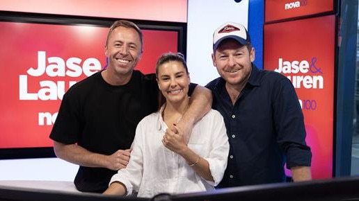 Clint Stanaway, Lauren Phillips and Jase Hawkins of Nova 100's breakfast show in Melbourne Picture: Nova