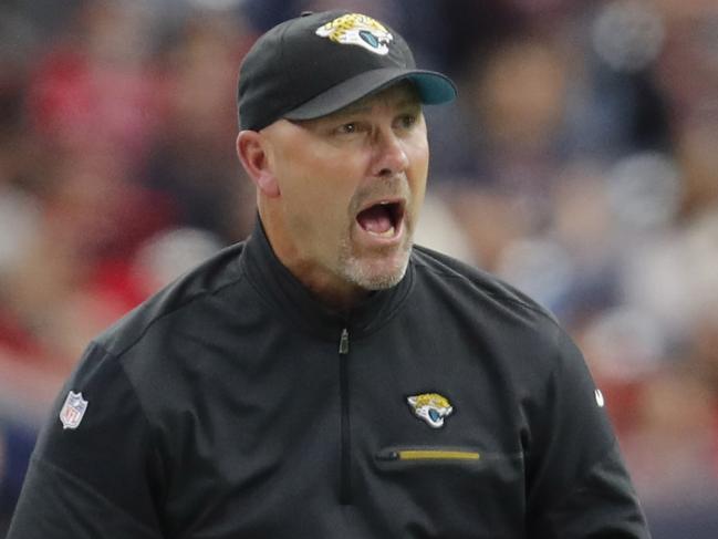HOUSTON, TX - DECEMBER 18: Head coach Gus Bradley of the Jacksonville Jaguars reacts to a penalty in the game against the Houston Texans at NRG Stadium on December 18, 2016 in Houston, Texas. Tim Warner/Getty Images/AFP == FOR NEWSPAPERS, INTERNET, TELCOS & TELEVISION USE ONLY ==