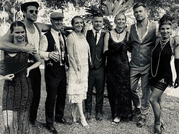 Brooks (left) has already met Hemsworth’s family and often accompanies him to family gatherings. Pictured in November 2020 at Luke Hemsworth’s 40th birthday.