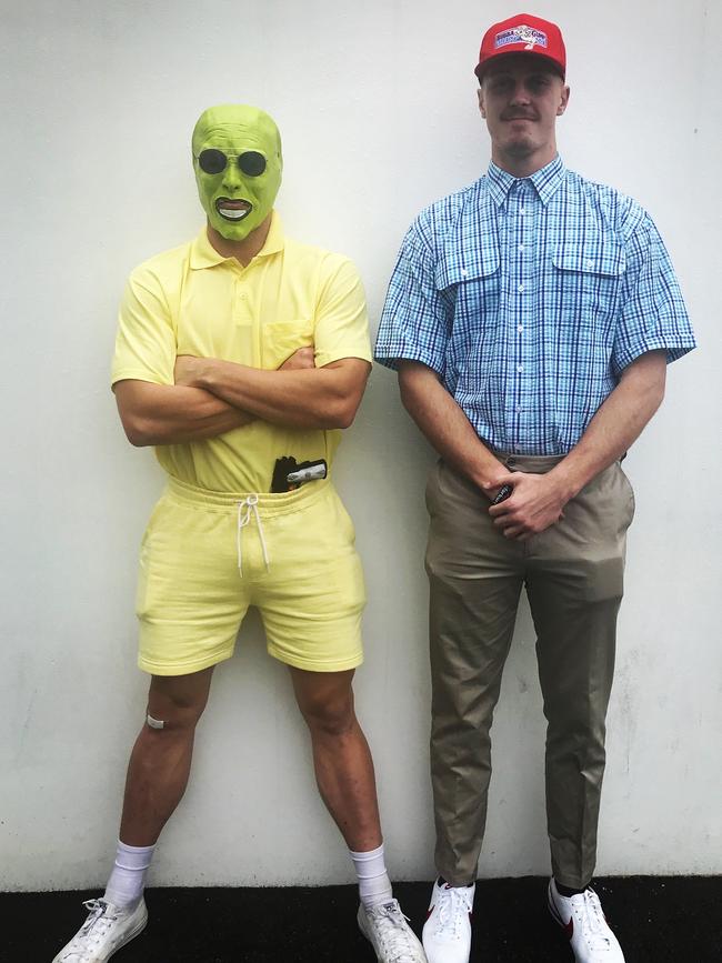 Lane with an unidentified person dressed as the Jim Carrey character The Mask. Picture: Instagram