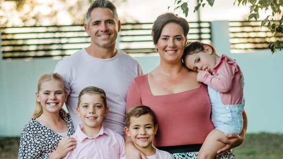 Corey and Margaux Parker with children Memphis, 11, Wylei, 10, Jagger, 7, and River, 5. Picture: Tara Price Entwined Photography