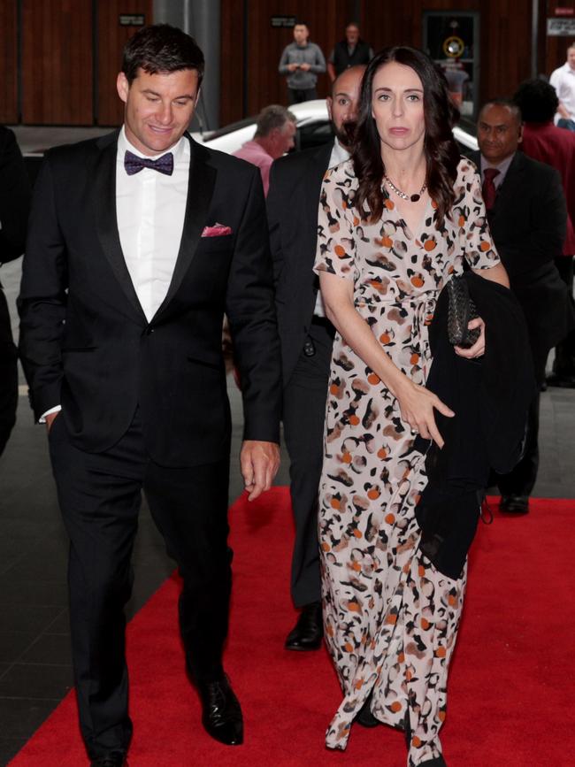 Jacinda Ardern and Clarke Gayford at the New Zealand Rugby Awards in 2019.