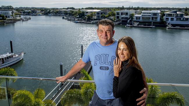 Scott Hookey with his wife Lisa when they were selling their Sanctuary Cove mansion. Picture: Jerad Williams