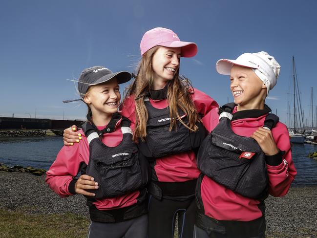 Sisters competing in the Not Nationals sailing event on the River Derwent,  Martha, 12, Esther, 16 and Faye Read, 14.  Picture: Zak Simmonds