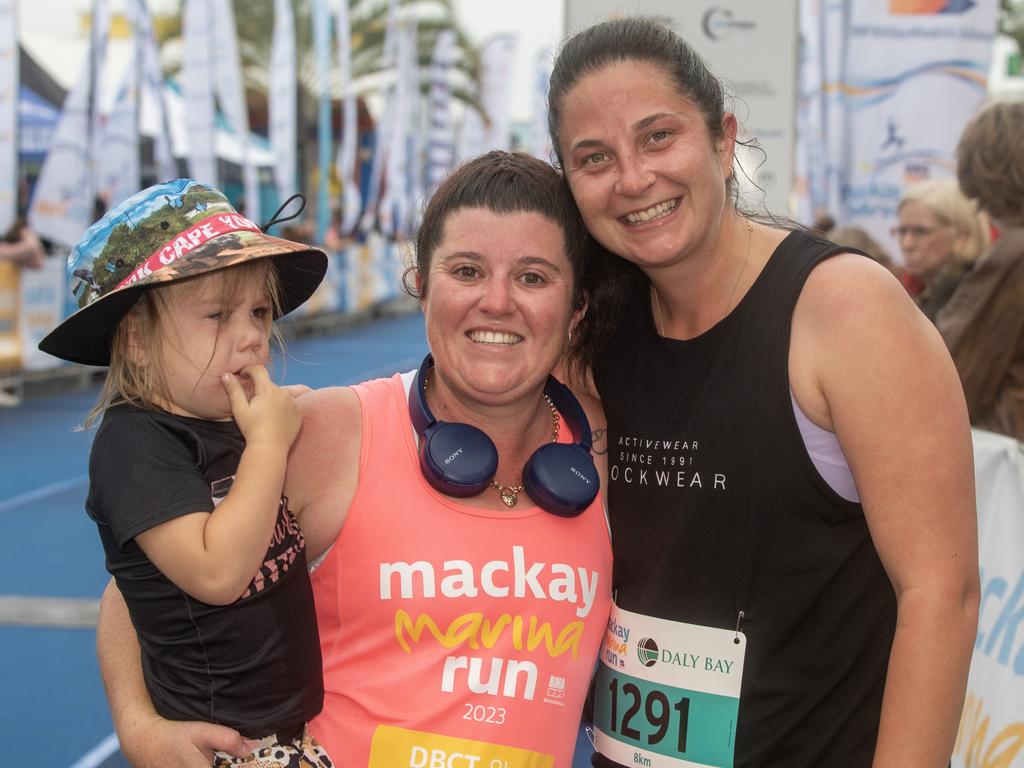 Arizona Thompson, Kristie Thompson and Haylee Martin at Mackay Marina Run Sunday 4 June 2023 Picture: Michaela Harlow