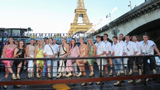 Gina Rinehart hosts athletes on a boat for dinner on the Seine River in Paris after completing competition. Picture: NCA NewsWire/Adam Head