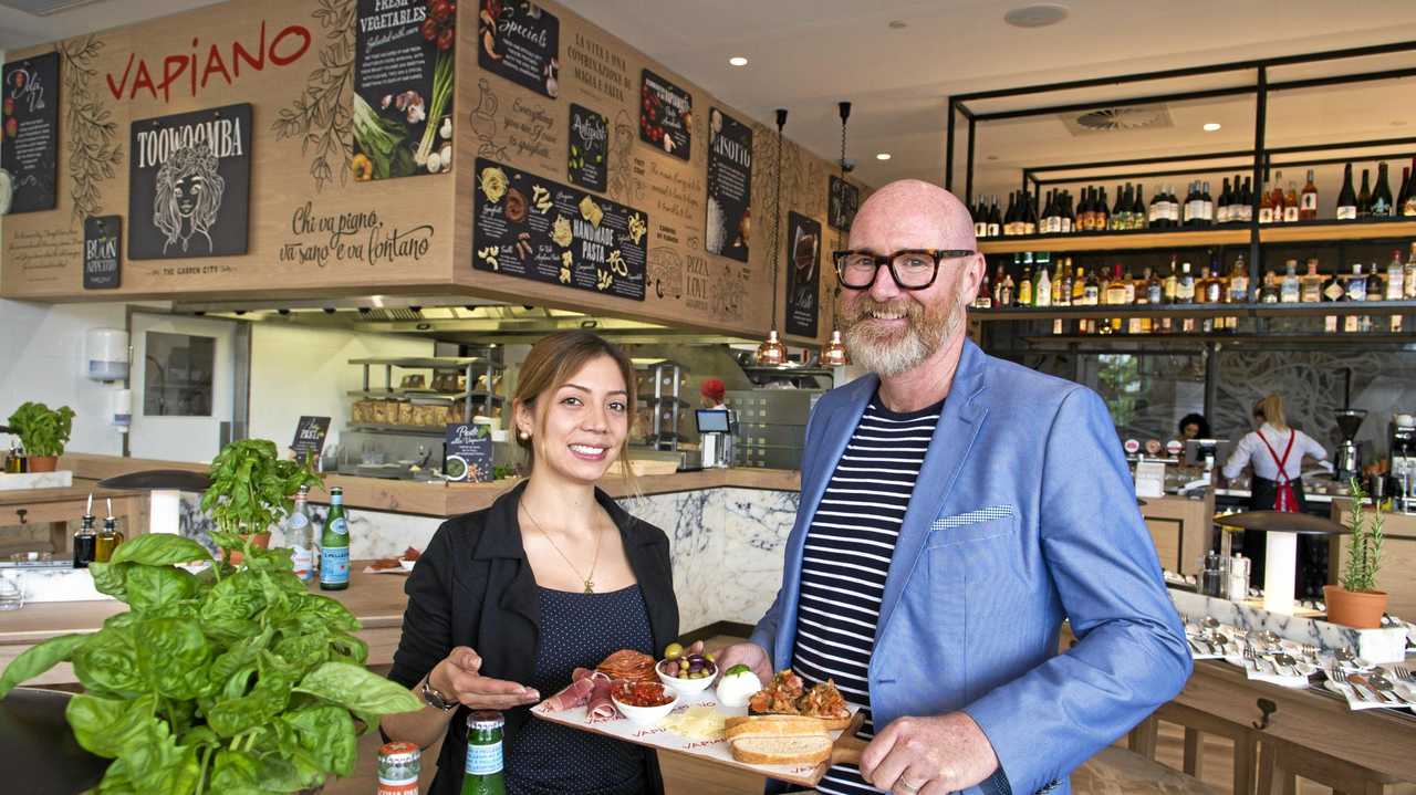 SAY HELLO: Excited to open Vapiano are general manger Margarita Perez and owner Will Cooke. Picture: Kevin Farmer