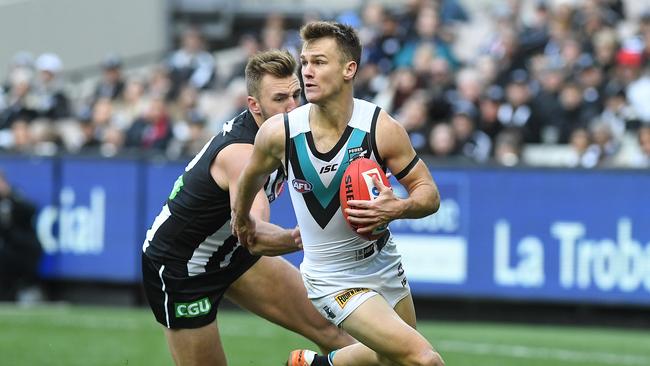 Robbie Gray single-handedly destroyed the Magpies with five goals. Picture: AAP