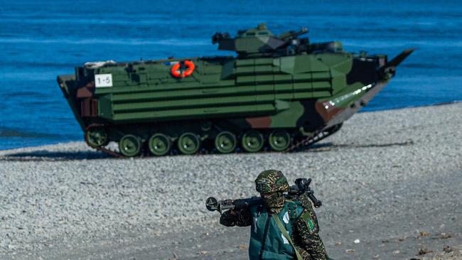 Taiwanese soldiers in a military exercise simulating a People's Liberation Army invasion. Picture: Getty Images.