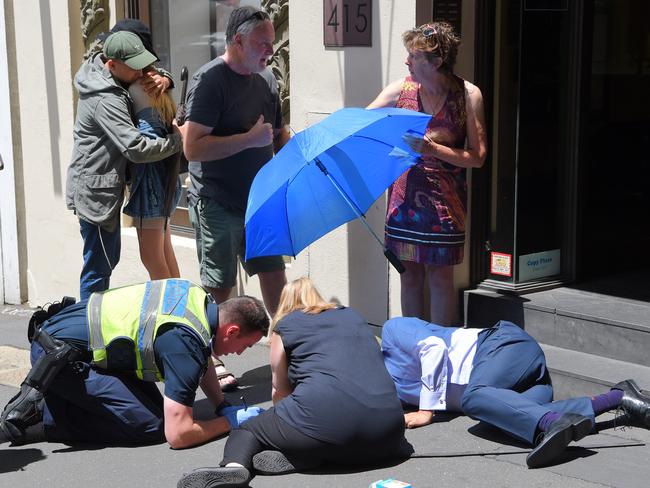 Passers-by during Melbourne’s CBD car rampage in 2016 bucked the trend and quickly ran to help stricken pedestrians. (Pic: Tony Gough)