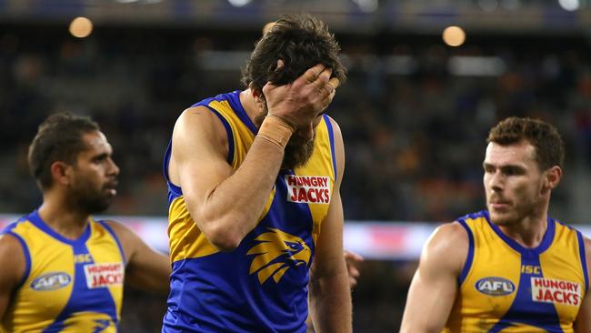 West Coast’s premiership defence is on the rocks after Saturday’s loss to Hawthorn. Picture: Paul Kane/Getty Images.