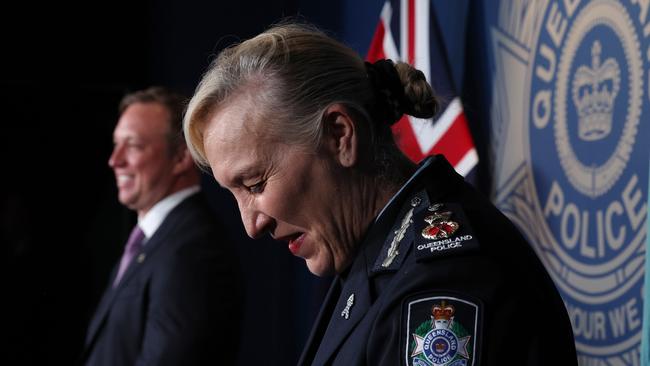 Katarina Carroll announces she is standing down as Commissioner, Police Headquarters, Brisbane. Picture: Liam Kidston