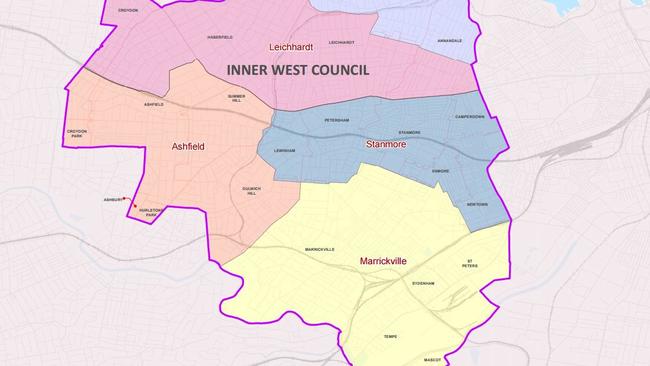 The Inner West Council’s wards — Balmain (not pictured), Leichhardt, Stanmore, Ashfield and Marrickville.