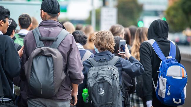 Adelaide High School students walk out of school to protest against sexual harassment. Picture: Tom Huntley