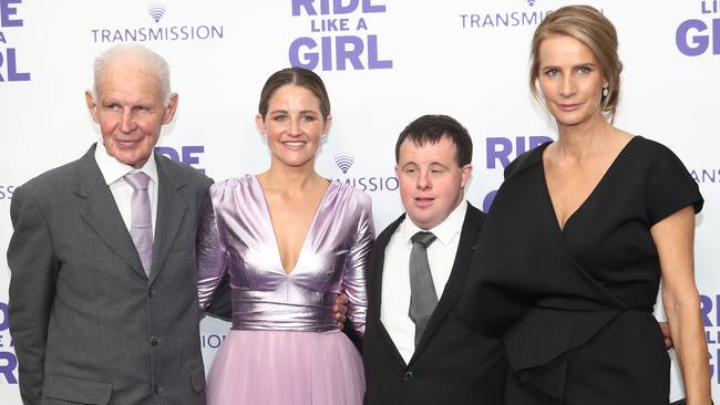 Paddy Payne, Michelle Payne, Stevie Payne and Rachel Griffiths at the world premiere of Ride Like A Girl. Picture: AAP Image/Scott Barbour