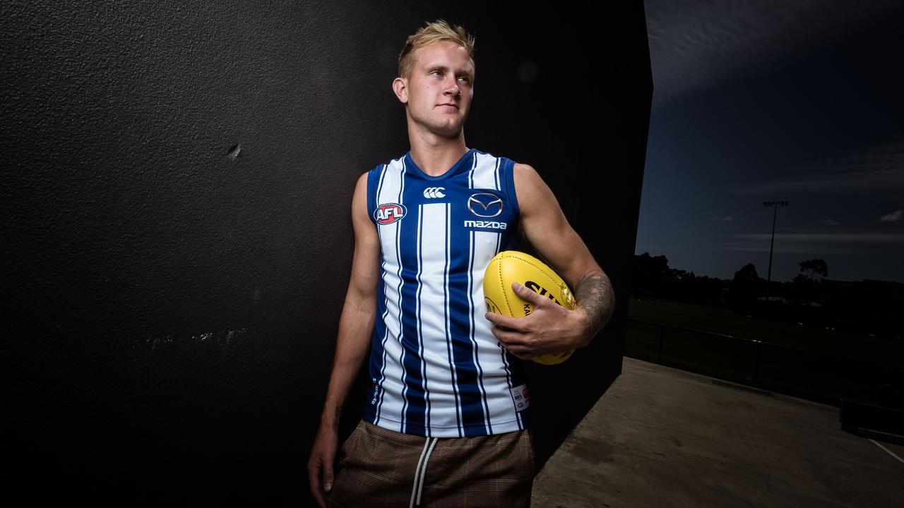 New North Melbourne recruit Jaidyn Stephenson admits he has a “little ship on my shoulder” after being let go by Collingwood. Picture: Darrian Traynor