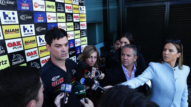 Penrith Panthers interim coach Cameron Ciraldo conducts his first press conference since Anthony Griffin was sacked. Picture: Brett Costello