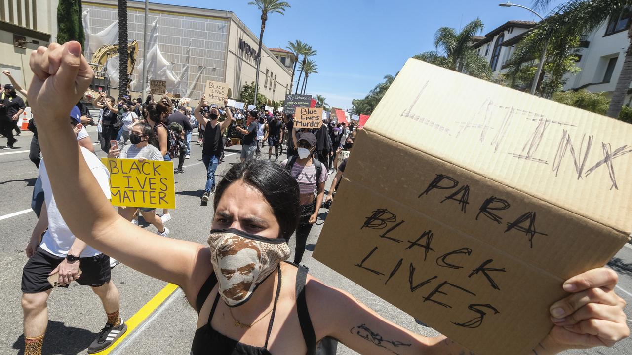 Thousands of people have gathered in LA to protest. Picture: AP Photo/Ringo H.W. Chiu