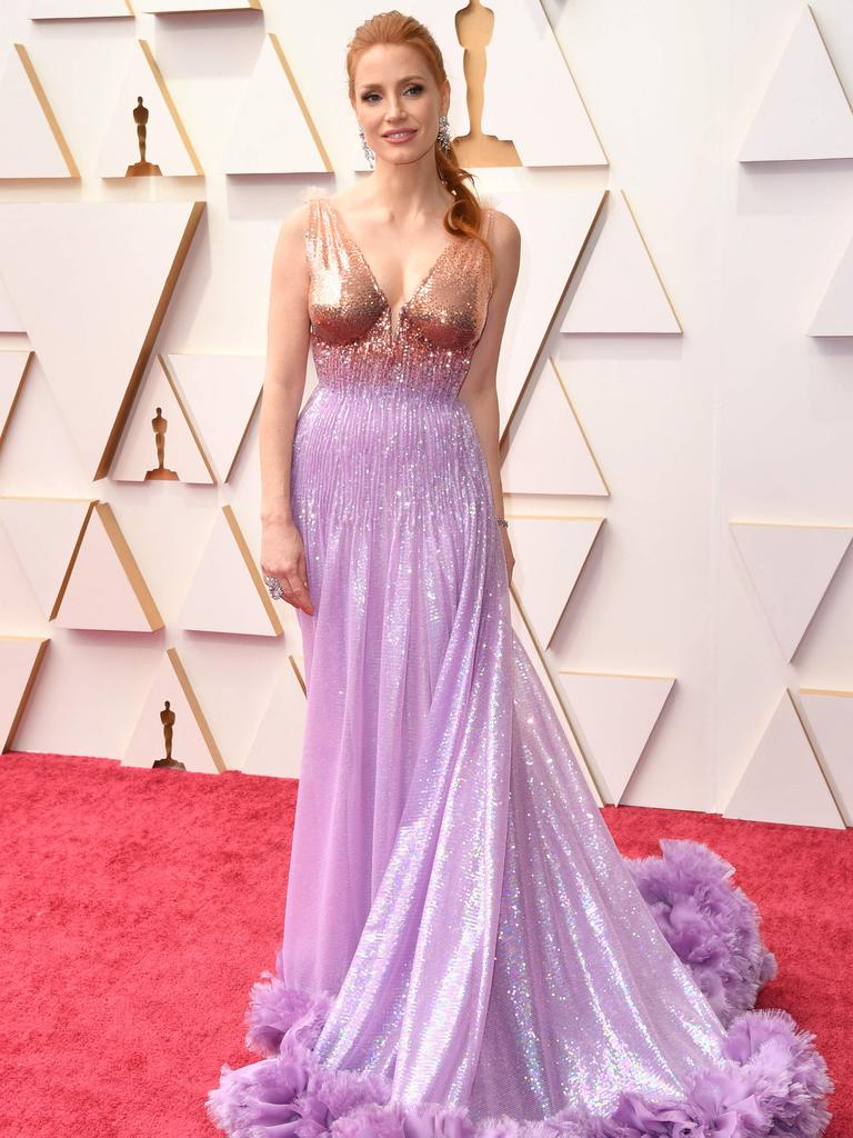 Jessica Chastain turns heads in a sequined ombre Gucci gown. Picture: AFP