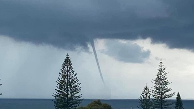 A water spout towards Moreton Island seen from Scarborough. Picture: Kerry Anderson