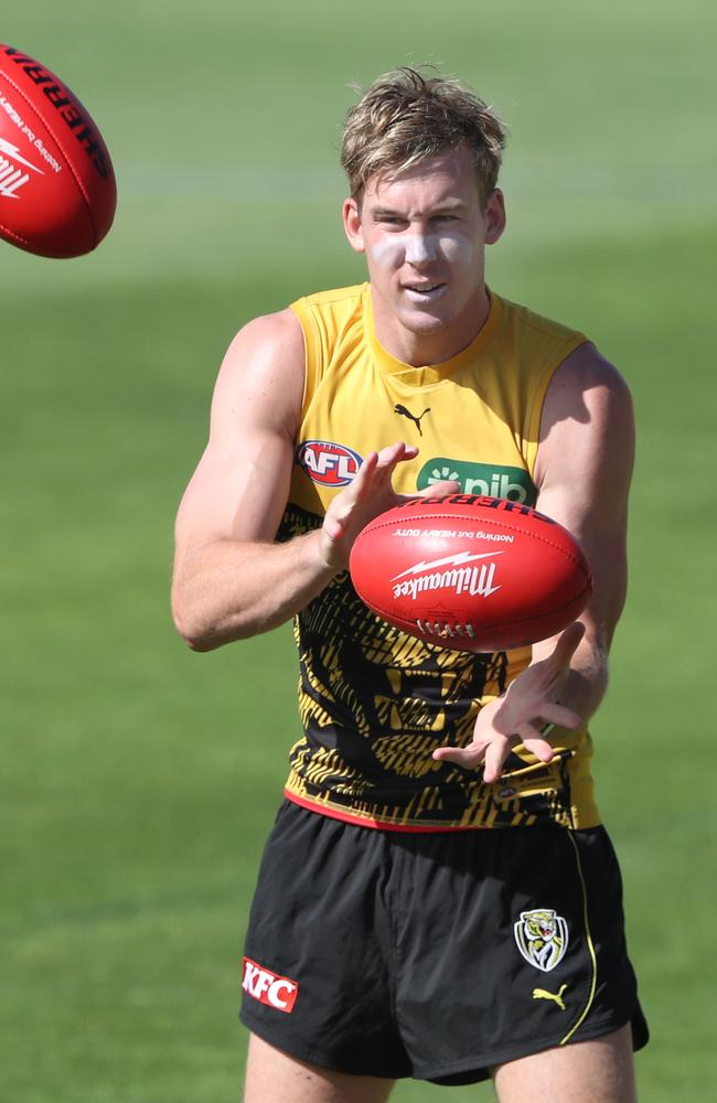 Tom Lynch was limited to some light drills and jogging as he continues his recovery from a troublesome foot. Picture: David Crosling