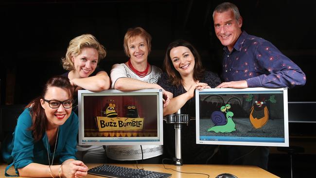 Sara Cooper, Jane Longhurst, Alicia Rackett, Jane Stoddart and Guy Hooper, at the world premiere of animated cartoon Buzz Bumble in 2014. Longhurst and Hooper have both had long and successful acting careers, and have worked together on numerous occasions. Picture Nikki Davis-Jones.