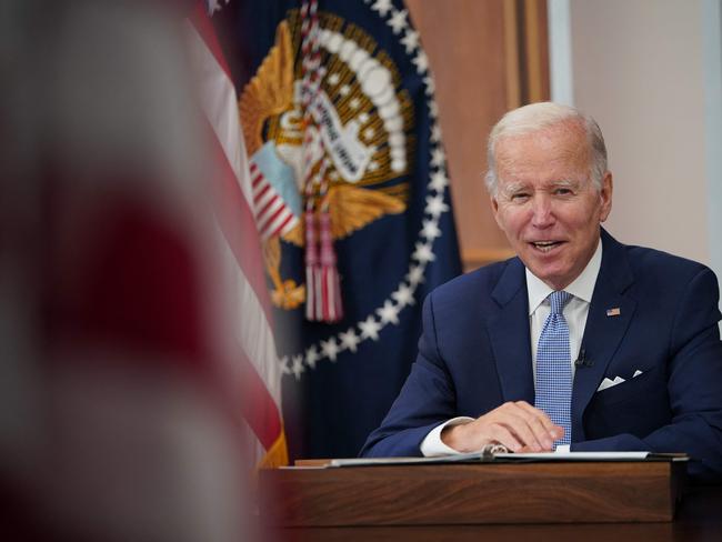 US President Joe Biden meets with CEOs about the economy in the South Court Auditorium of the Eisenhower Executive Office Building on July 28, after returning to work following his first diagnosis. Picture: AFP