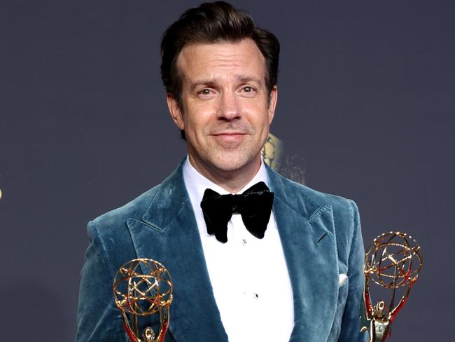 LOS ANGELES, CALIFORNIA - SEPTEMBER 19: Jason Sudeikis, winner of the Outstanding Comedy Series and Outstanding Lead Actor in a Comedy Series awards for Ã¢â¬ËTed Lasso,Ã¢â¬â¢ poses in the press room during the 73rd Primetime Emmy Awards at L.A. LIVE on September 19, 2021 in Los Angeles, California. (Photo by Rich Fury/Getty Images)