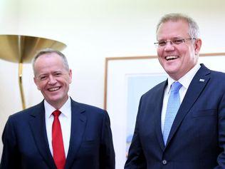 Prime Minister Scott Morrison with the Opposition Leader Bill Shorten. Picture: AAP