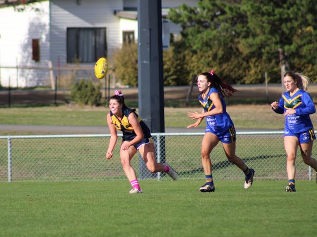 SFLW Community League - Action from Sorell v St Virgils during the annual Pink Sock-Carolyn Birch Memorial Match. Picture: Jake Garland