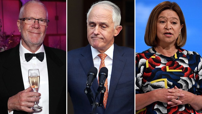 Justin Milne, Malcolm Turnbull and Michelle Guthrie. Picture: Gary Ramage/Kym Smith/AAP