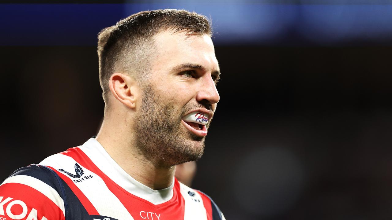 BRISBANE, AUSTRALIA - MAY 18: James Tedesco of the Roosters looks on during the round 11 NRL match between Cronulla Sharks and Sydney Roosters at Suncorp Stadium, on May 18, 2024, in Brisbane, Australia. (Photo by Hannah Peters/Getty Images)