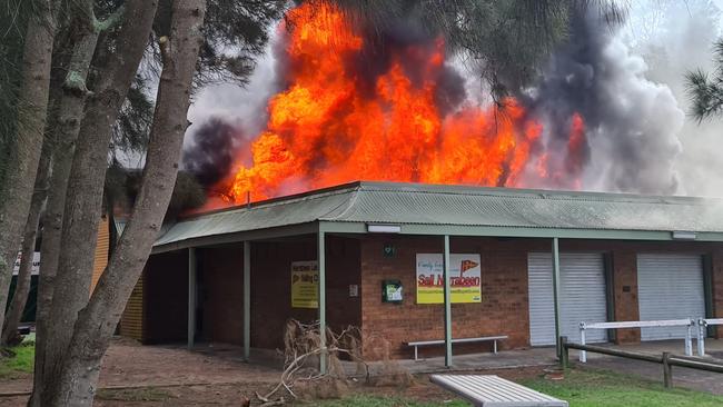 The building housing the Narrabeen Lakes Sailing Club and Jamieson Park Paddle at Narrabeen well alight on November 27, 2021. Picture: NSW Police