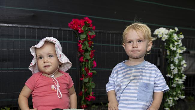 Elsie Page and Albie Warwick as families enjoy a day of fun and activities at a special Harmony Day celebration at the Malak Community Centre as part of the Fun Bus program. Picture: Pema Tamang Pakhrin