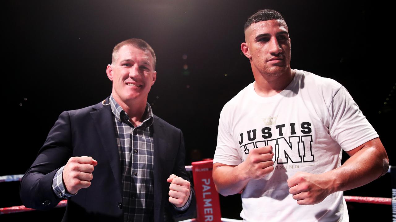 Paul Gallen (L) says he’s learned what he has to do to beat Justis Huni (R) after watching him defeat Christian Tsoye at ICC Sydney on May 26, 2021. Getty Images