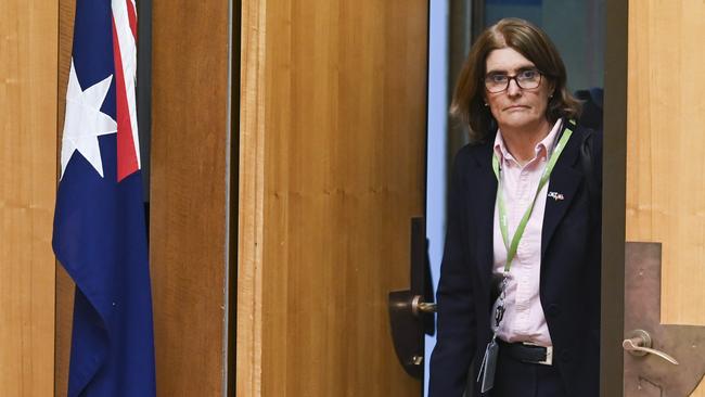 RBA governor Michele Bullock enters the Senate estimates hearing at Parliament House in Canberra on Thursday. Picture: NCA NewsWire / Martin Ollman