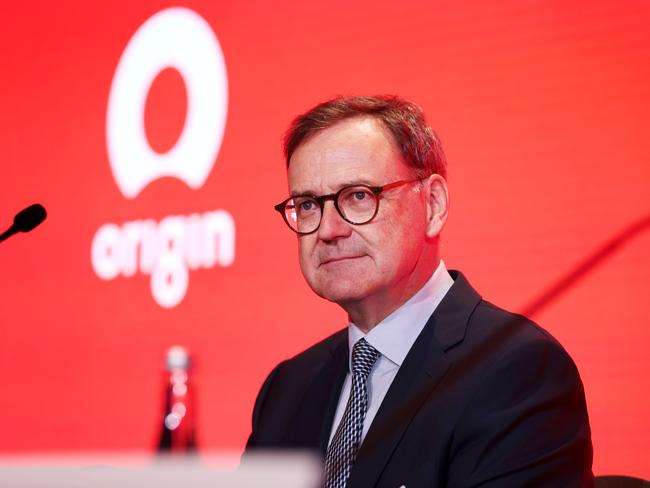 Origin Chairman Scott Perkins at the Origin Energy takeover scheme meeting. The last one was delayed at the last minute. This will be for the vote on the $20bn takeover by Brookfield and EIG. Jane Dempster/The Australian