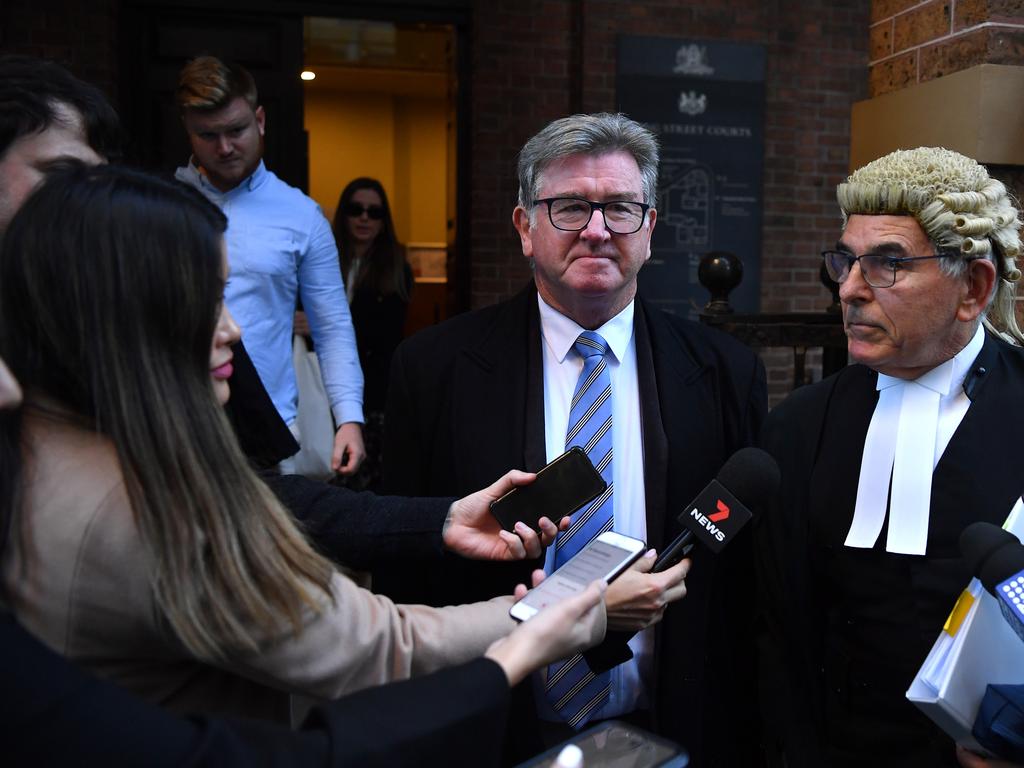 Steve Barrett leaves the Supreme Court in Sydney with barrister Clive Steirn.. Picture: NCA NewsWire/Joel Carrett