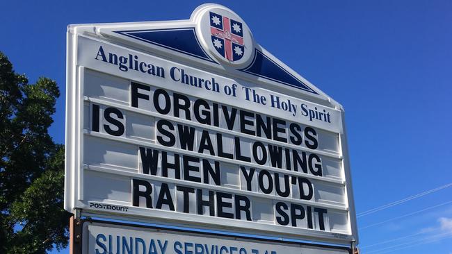 The sign outside the Anglican Church of The Holy Spirit at Surfers Paradise on Tuesday.