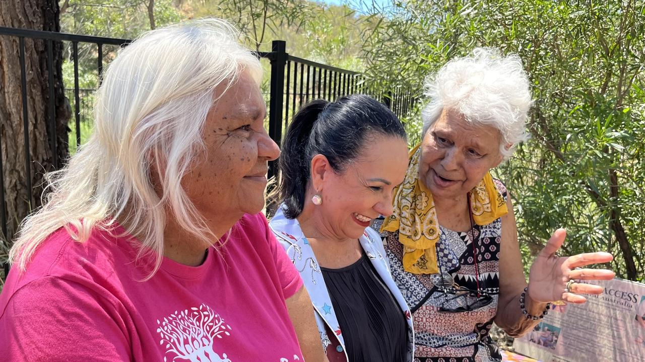 Sabella Turner (left) and Doreen McCormack (right) of the Strong Grandmothers Group from the Central Desert Region, with Indigenous Australians Minister Linda Burney. Picture: Supplied